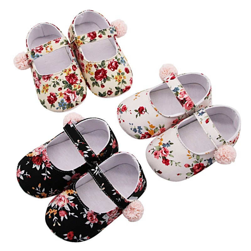 Baby Shoes Girl Breathable Floral Print Anti-Slip Shoes Casual Walking Shoe Toddler Soft Soled First Walkers - Baby Homez