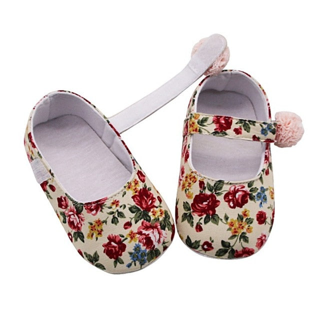 Baby Shoes Girl Breathable Floral Print Anti-Slip Shoes Casual Walking Shoe Toddler Soft Soled First Walkers - Baby Homez