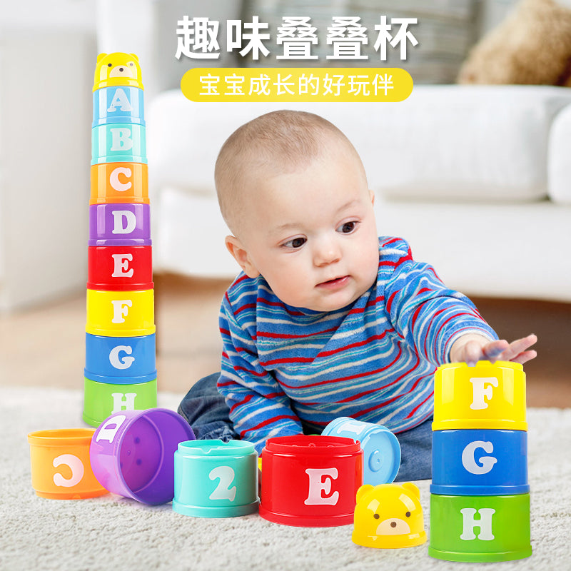 8PCS Educational Baby Toys 6Month+ Figures Letters Foldind Stack Cup Tower Children Early Intelligence - Baby Homez