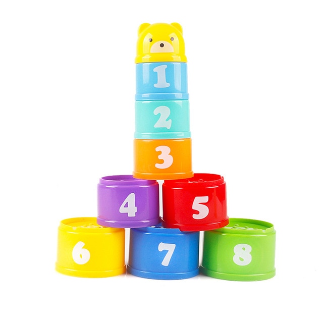 8PCS Educational Baby Toys 6Month+ Figures Letters Foldind Stack Cup Tower Children Early Intelligence - Baby Homez