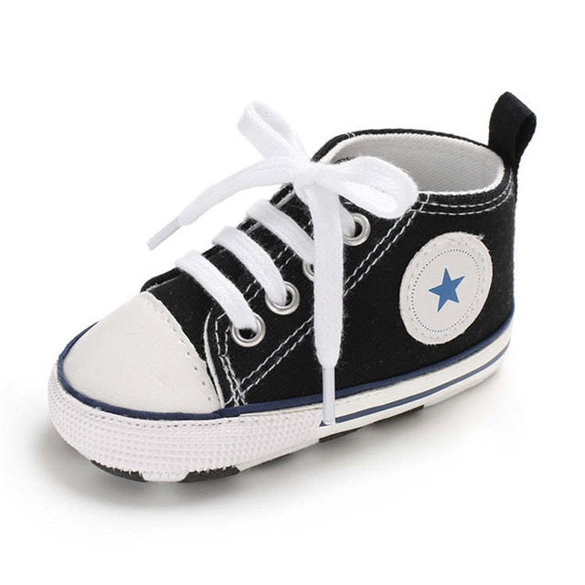 Baby Shoes Boy Girl Star Solid Sneaker Cotton Soft Anti-Slip Sole Newborn Infant First Walkers Toddler Casual Canvas Crib Shoes - Baby Homez