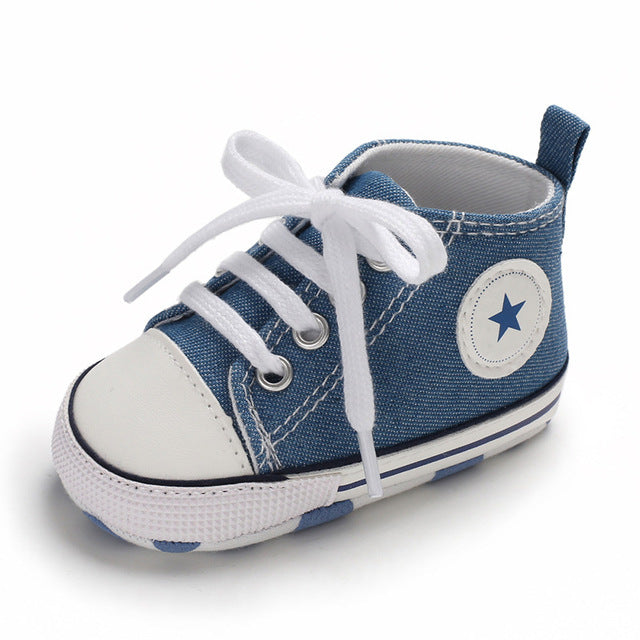 Baby Shoes Boy Girl Star Solid Sneaker Cotton Soft Anti-Slip Sole Newborn Infant First Walkers Toddler Casual Canvas Crib Shoes - Baby Homez