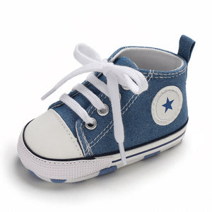 Baby Shoes Boy Girl Star Solid Sneaker Cotton Soft Anti-Slip Sole Newborn Infant First Walkers Toddler Casual Canvas Crib Shoes - Baby Homez