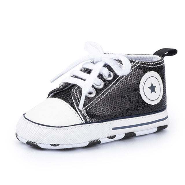 Baby Shoes Boy Girl Star Solid Sneaker Cotton Soft Anti-Slip Sole Newborn Infant First Walkers Toddler Casual Canvas Crib Shoes - Baby Homez