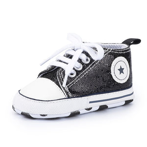 Baby Shoes Boy Girl Star Solid Sneaker Cotton Soft Anti-Slip Sole Newborn Infant First Walkers Toddler Casual Canvas Crib Shoes - Baby Homez