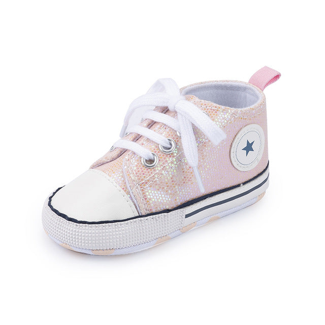 Baby Shoes Boy Girl Star Solid Sneaker Cotton Soft Anti-Slip Sole Newborn Infant First Walkers Toddler Casual Canvas Crib Shoes - Baby Homez