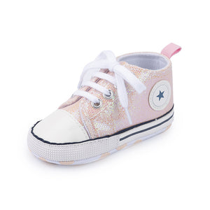 Baby Shoes Boy Girl Star Solid Sneaker Cotton Soft Anti-Slip Sole Newborn Infant First Walkers Toddler Casual Canvas Crib Shoes - Baby Homez