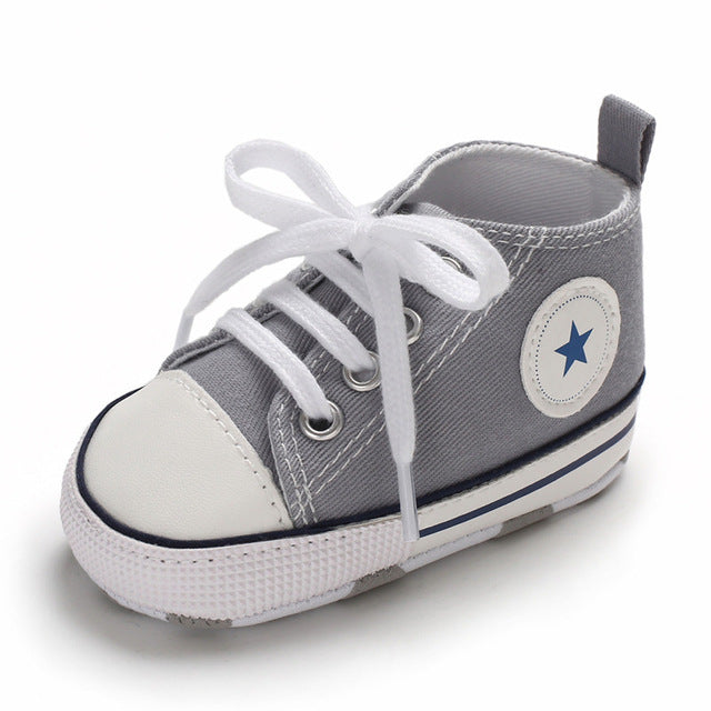 Baby Shoes Boy Girl Star Solid Sneaker Cotton Soft Anti-Slip Sole Newborn Infant First Walkers Toddler Casual Canvas Crib Shoes - Baby Homez