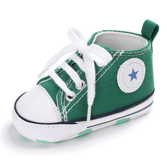 Baby Shoes Boy Girl Star Solid Sneaker Cotton Soft Anti-Slip Sole Newborn Infant First Walkers Toddler Casual Canvas Crib Shoes - Baby Homez