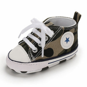 Baby Shoes Boy Girl Star Solid Sneaker Cotton Soft Anti-Slip Sole Newborn Infant First Walkers Toddler Casual Canvas Crib Shoes - Baby Homez