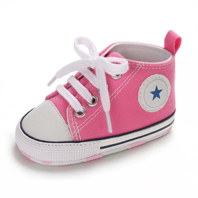 Baby Shoes Boy Girl Star Solid Sneaker Cotton Soft Anti-Slip Sole Newborn Infant First Walkers Toddler Casual Canvas Crib Shoes - Baby Homez