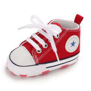 Baby Shoes Boy Girl Star Solid Sneaker Cotton Soft Anti-Slip Sole Newborn Infant First Walkers Toddler Casual Canvas Crib Shoes - Baby Homez
