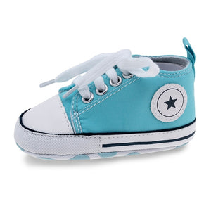 Baby Shoes Boy Girl Star Solid Sneaker Cotton Soft Anti-Slip Sole Newborn Infant First Walkers Toddler Casual Canvas Crib Shoes - Baby Homez