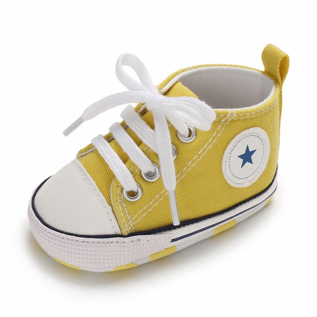 Baby Shoes Boy Girl Star Solid Sneaker Cotton Soft Anti-Slip Sole Newborn Infant First Walkers Toddler Casual Canvas Crib Shoes - Baby Homez