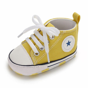 Baby Shoes Boy Girl Star Solid Sneaker Cotton Soft Anti-Slip Sole Newborn Infant First Walkers Toddler Casual Canvas Crib Shoes - Baby Homez