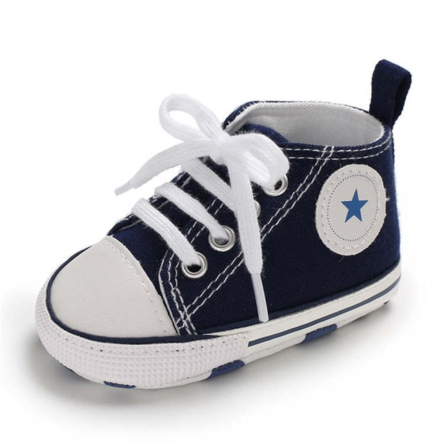 Baby Shoes Boy Girl Star Solid Sneaker Cotton Soft Anti-Slip Sole Newborn Infant First Walkers Toddler Casual Canvas Crib Shoes - Baby Homez
