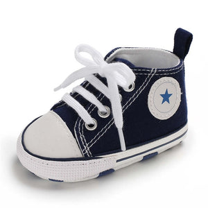 Baby Shoes Boy Girl Star Solid Sneaker Cotton Soft Anti-Slip Sole Newborn Infant First Walkers Toddler Casual Canvas Crib Shoes - Baby Homez