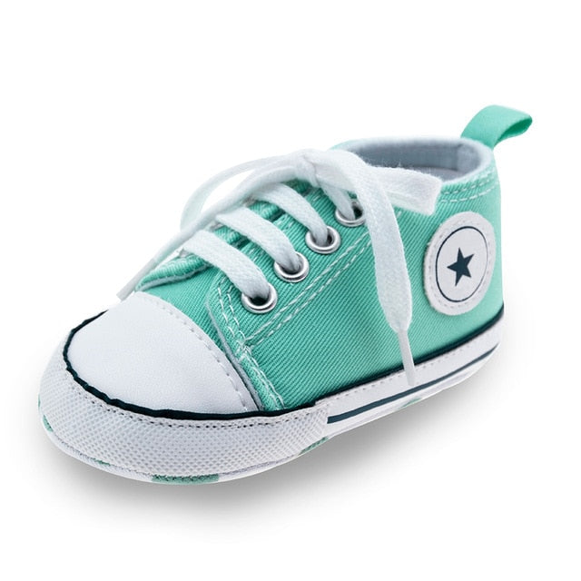 Baby Shoes Boy Girl Star Solid Sneaker Cotton Soft Anti-Slip Sole Newborn Infant First Walkers Toddler Casual Canvas Crib Shoes - Baby Homez