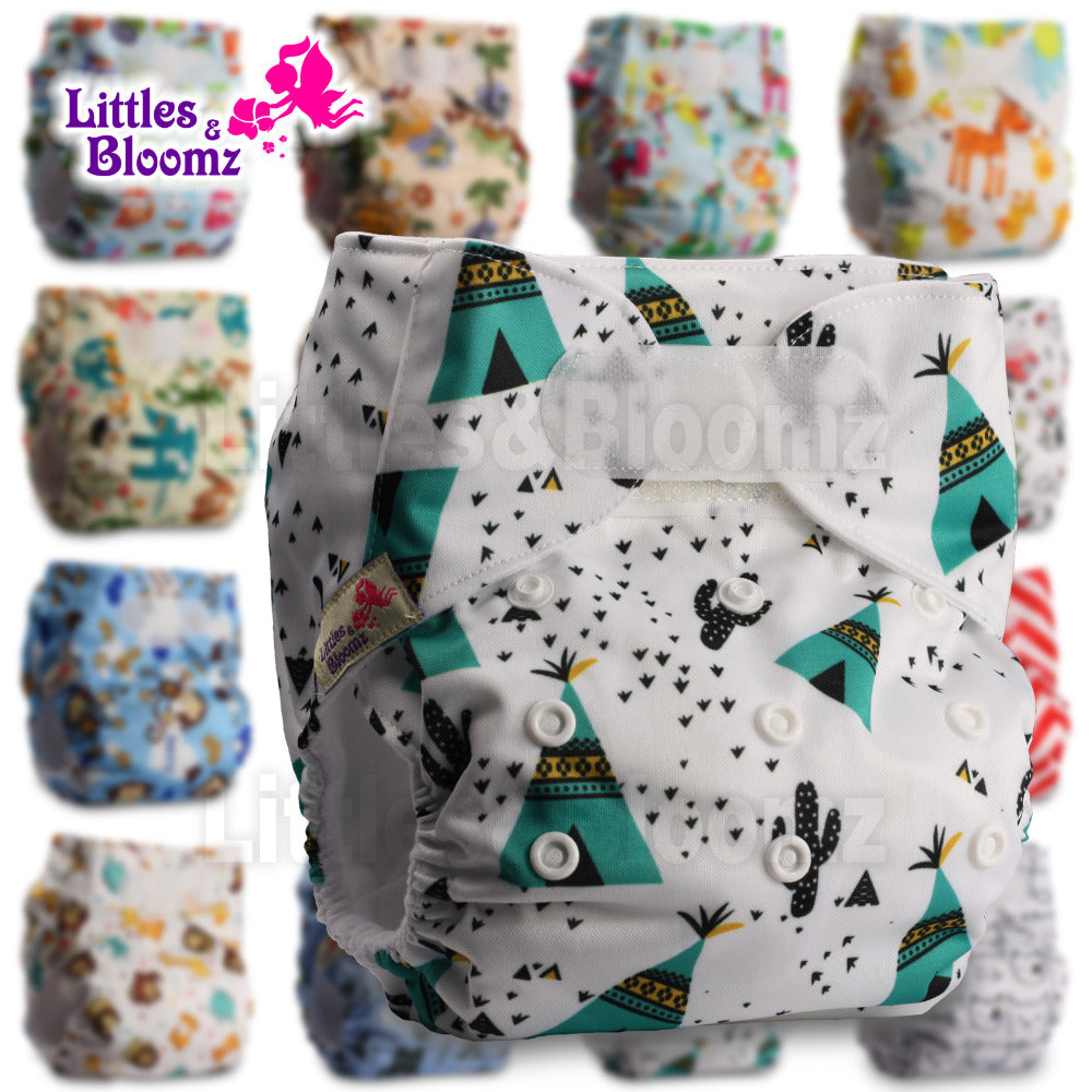 [Littles&Bloomz] Baby Washable Reusable Real Cloth STANDARD Hook-Loop Pocket Nappy Diaper Cover Wrap, suits Birth to Potty - Baby Homez