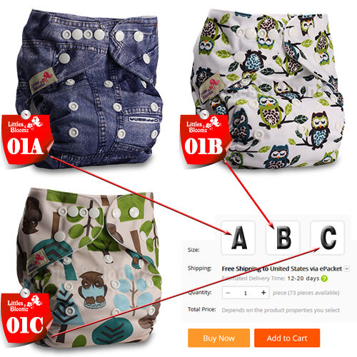 [Littles&Bloomz] Baby Washable Reusable Cloth Pocket Nappy Diaper, Select A1/B1/C1 from Photo, Nappy/Diapers Only (No insert) - Baby Homez