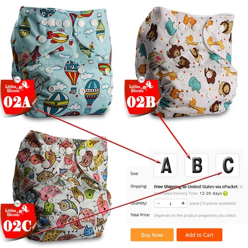 [Littles&Bloomz] Baby Washable Reusable Cloth Pocket Nappy Diaper, Select A1/B1/C1 from Photo, Nappy/Diapers Only (No insert) - Baby Homez