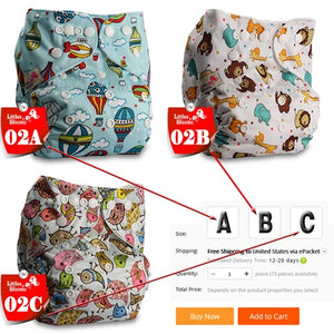 [Littles&Bloomz] Baby Washable Reusable Cloth Pocket Nappy Diaper, Select A1/B1/C1 from Photo, Nappy/Diapers Only (No insert) - Baby Homez