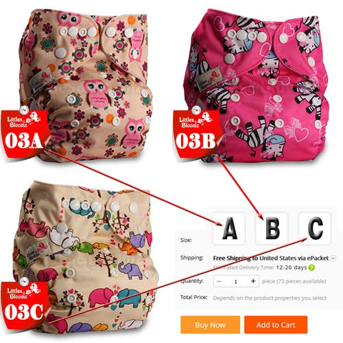 [Littles&Bloomz] Baby Washable Reusable Cloth Pocket Nappy Diaper, Select A1/B1/C1 from Photo, Nappy/Diapers Only (No insert) - Baby Homez