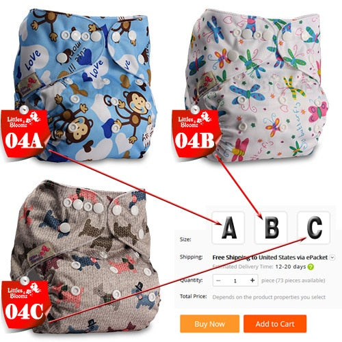 [Littles&Bloomz] Baby Washable Reusable Cloth Pocket Nappy Diaper, Select A1/B1/C1 from Photo, Nappy/Diapers Only (No insert) - Baby Homez