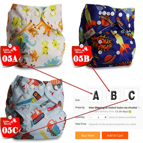 [Littles&Bloomz] Baby Washable Reusable Cloth Pocket Nappy Diaper, Select A1/B1/C1 from Photo, Nappy/Diapers Only (No insert) - Baby Homez