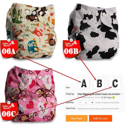 [Littles&Bloomz] Baby Washable Reusable Cloth Pocket Nappy Diaper, Select A1/B1/C1 from Photo, Nappy/Diapers Only (No insert) - Baby Homez