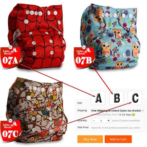 [Littles&Bloomz] Baby Washable Reusable Cloth Pocket Nappy Diaper, Select A1/B1/C1 from Photo, Nappy/Diapers Only (No insert) - Baby Homez