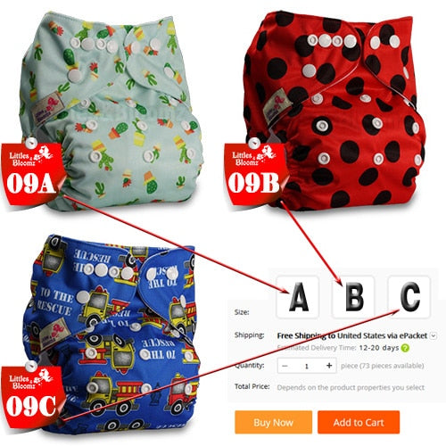 [Littles&Bloomz] Baby Washable Reusable Cloth Pocket Nappy Diaper, Select A1/B1/C1 from Photo, Nappy/Diapers Only (No insert) - Baby Homez
