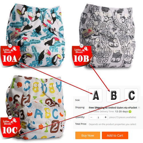 [Littles&Bloomz] Baby Washable Reusable Cloth Pocket Nappy Diaper, Select A1/B1/C1 from Photo, Nappy/Diapers Only (No insert) - Baby Homez