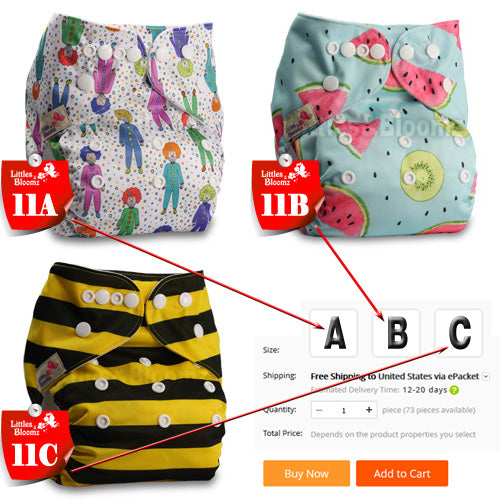 [Littles&Bloomz] Baby Washable Reusable Cloth Pocket Nappy Diaper, Select A1/B1/C1 from Photo, Nappy/Diapers Only (No insert) - Baby Homez