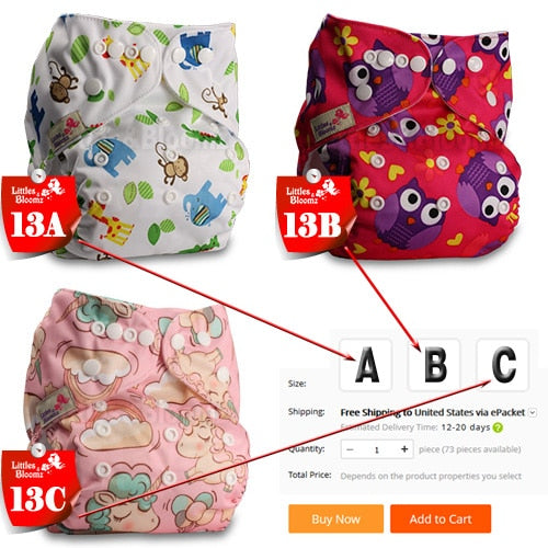 [Littles&Bloomz] Baby Washable Reusable Cloth Pocket Nappy Diaper, Select A1/B1/C1 from Photo, Nappy/Diapers Only (No insert) - Baby Homez