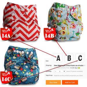 [Littles&Bloomz] Baby Washable Reusable Cloth Pocket Nappy Diaper, Select A1/B1/C1 from Photo, Nappy/Diapers Only (No insert) - Baby Homez