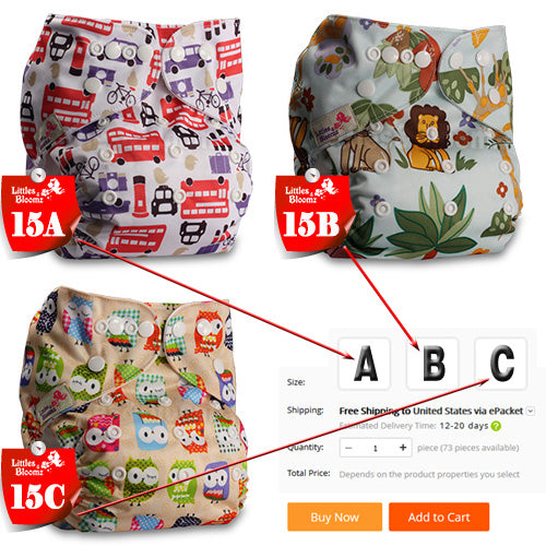 [Littles&Bloomz] Baby Washable Reusable Cloth Pocket Nappy Diaper, Select A1/B1/C1 from Photo, Nappy/Diapers Only (No insert) - Baby Homez