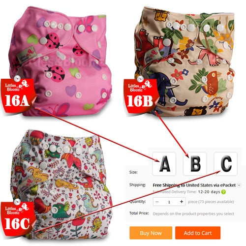 [Littles&Bloomz] Baby Washable Reusable Cloth Pocket Nappy Diaper, Select A1/B1/C1 from Photo, Nappy/Diapers Only (No insert) - Baby Homez