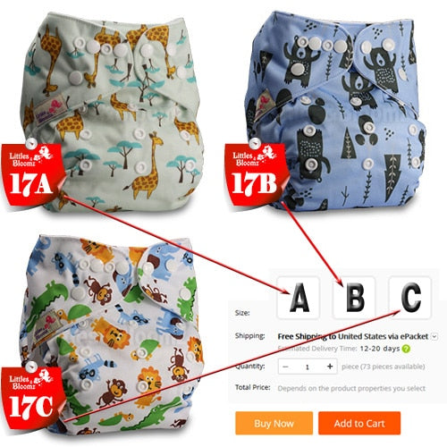 [Littles&Bloomz] Baby Washable Reusable Cloth Pocket Nappy Diaper, Select A1/B1/C1 from Photo, Nappy/Diapers Only (No insert) - Baby Homez