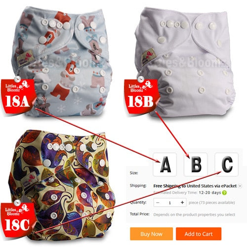 [Littles&Bloomz] Baby Washable Reusable Cloth Pocket Nappy Diaper, Select A1/B1/C1 from Photo, Nappy/Diapers Only (No insert) - Baby Homez