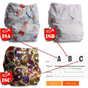 [Littles&Bloomz] Baby Washable Reusable Cloth Pocket Nappy Diaper, Select A1/B1/C1 from Photo, Nappy/Diapers Only (No insert) - Baby Homez