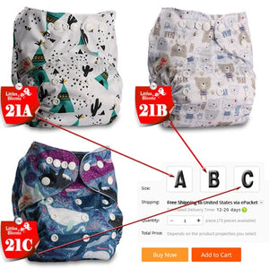 [Littles&Bloomz] Baby Washable Reusable Cloth Pocket Nappy Diaper, Select A1/B1/C1 from Photo, Nappy/Diapers Only (No insert) - Baby Homez