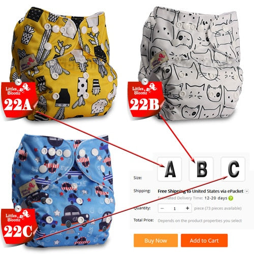[Littles&Bloomz] Baby Washable Reusable Cloth Pocket Nappy Diaper, Select A1/B1/C1 from Photo, Nappy/Diapers Only (No insert) - Baby Homez