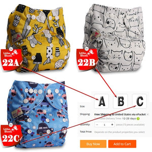 [Littles&Bloomz] Baby Washable Reusable Cloth Pocket Nappy Diaper, Select A1/B1/C1 from Photo, Nappy/Diapers Only (No insert) - Baby Homez