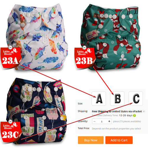 [Littles&Bloomz] Baby Washable Reusable Cloth Pocket Nappy Diaper, Select A1/B1/C1 from Photo, Nappy/Diapers Only (No insert) - Baby Homez