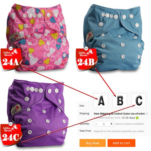 [Littles&Bloomz] Baby Washable Reusable Cloth Pocket Nappy Diaper, Select A1/B1/C1 from Photo, Nappy/Diapers Only (No insert) - Baby Homez