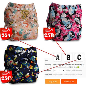 [Littles&Bloomz] Baby Washable Reusable Cloth Pocket Nappy Diaper, Select A1/B1/C1 from Photo, Nappy/Diapers Only (No insert) - Baby Homez