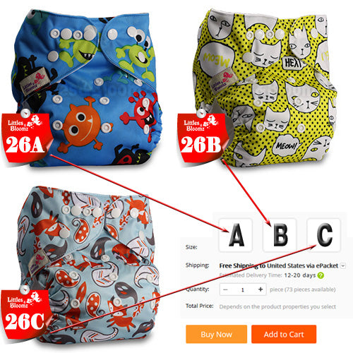 [Littles&Bloomz] Baby Washable Reusable Cloth Pocket Nappy Diaper, Select A1/B1/C1 from Photo, Nappy/Diapers Only (No insert) - Baby Homez