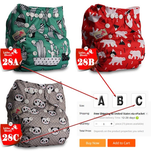 [Littles&Bloomz] Baby Washable Reusable Cloth Pocket Nappy Diaper, Select A1/B1/C1 from Photo, Nappy/Diapers Only (No insert) - Baby Homez