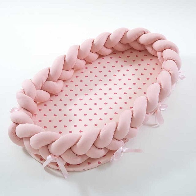 Baby Bed Portable Grey Pink Crib Baby Nest Cot Kids Cradle Children's Bed Bumper Sides in the Crib Newborn Room Decor - Baby Homez